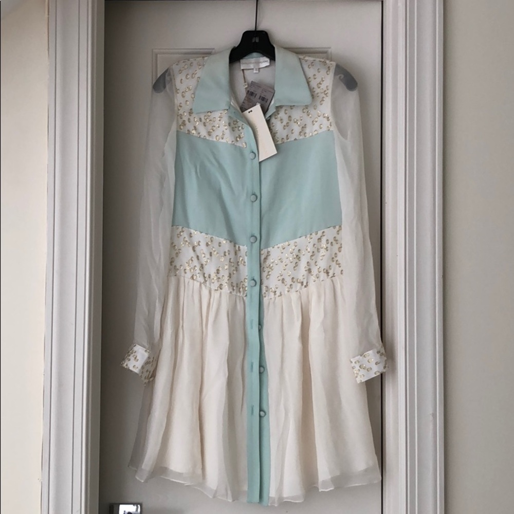 Christian Siriano White/Blue/Gold Dress